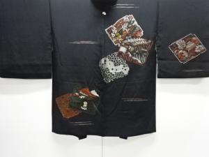 大正ロマン　色紙に時代人物模様織り出し漆一つ紋絵羽織